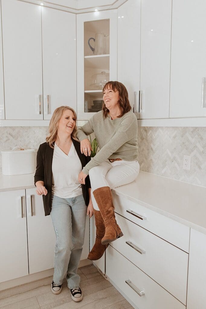 Business partners laughing during their branding session
