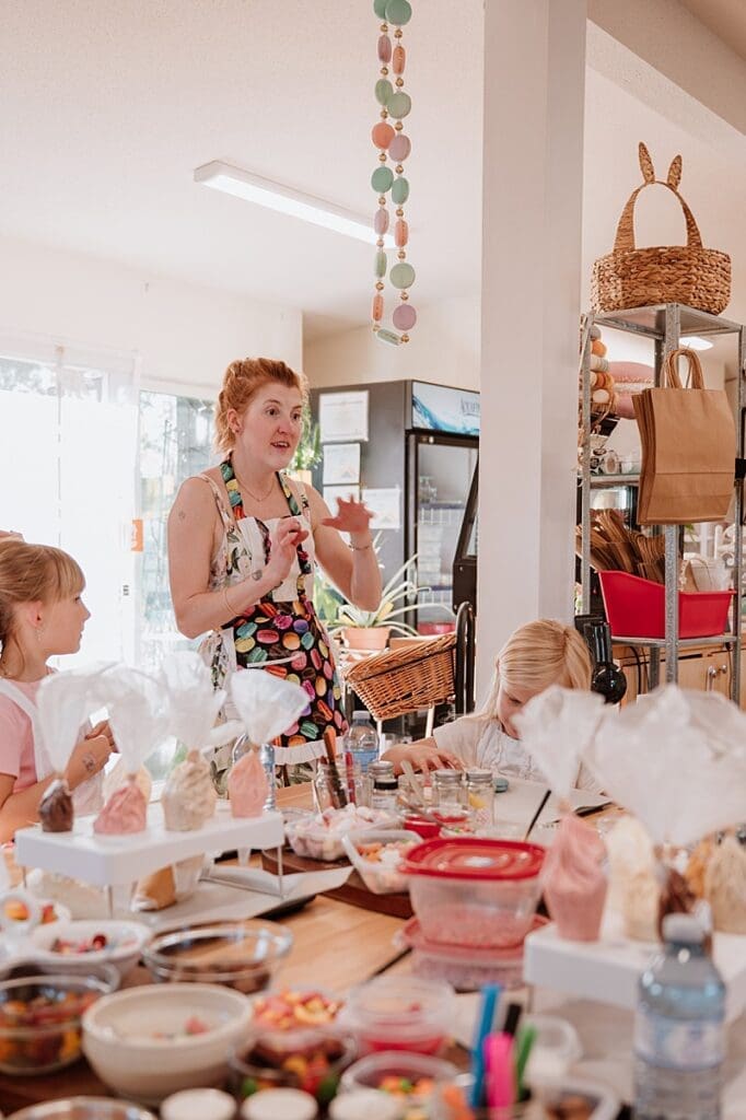 Macaron baker teaching class during Maple Ridge brand photo shoot