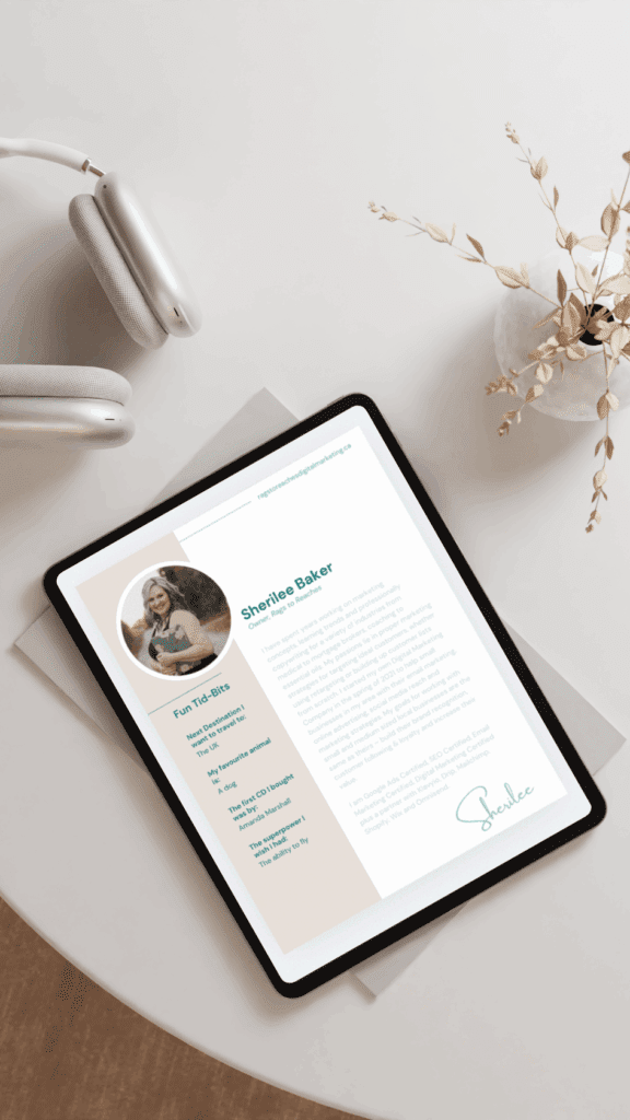 Brandin photo of a client at the top of her client welcome package